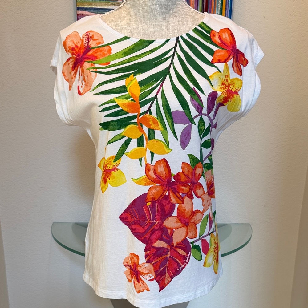 White Floral Tropical Short Sleeve Women's Tee